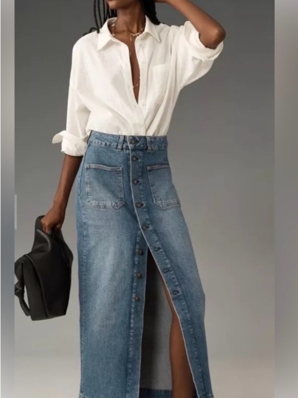 Pilcro Button-Front Denim Maxi Skirt - Blue size 27